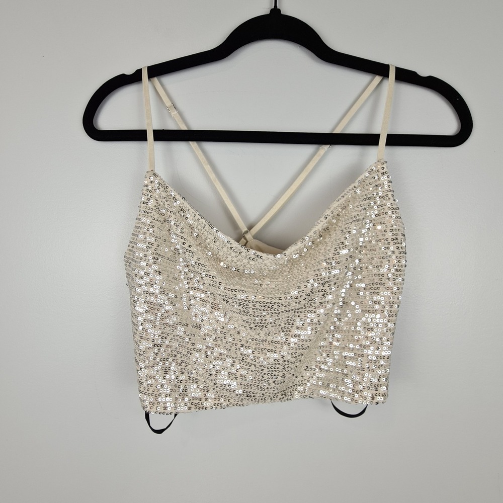 Forever 21 Sequin Ivory Two Piece Outfit Women's Small Top And Skirt Shiny Party - Picture 5 of 16